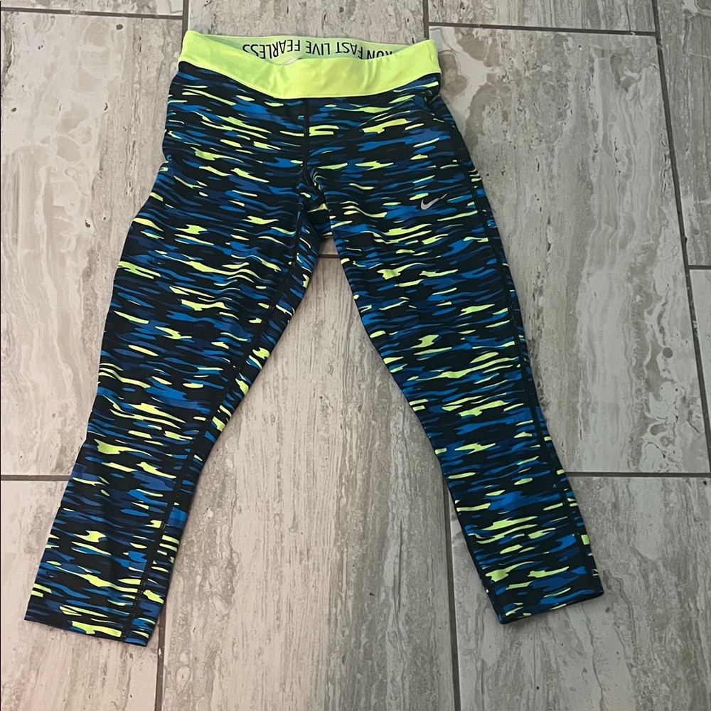 Nike Kids Vibrant Blue and Neon Yellow Leggings